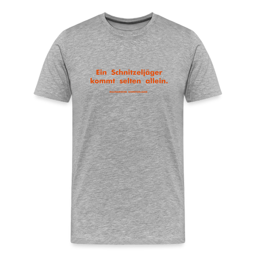 "Ein Schnitzeljäger kommt selten allein." Männer Bio-T-Shirt - Grau meliert