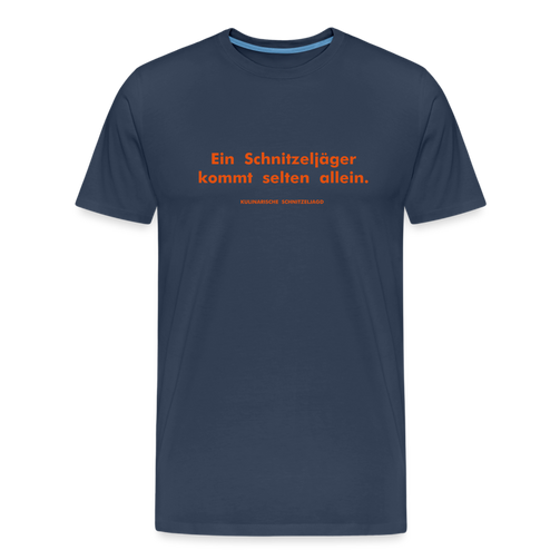 "Ein Schnitzeljäger kommt selten allein." Männer Bio-T-Shirt - Navy