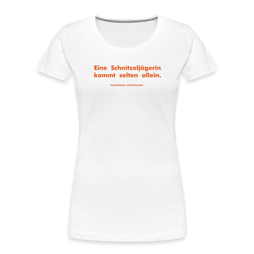 "Eine Schnitzeljägerin kommt selten allein" Frauen Bio-T-Shirt - weiß